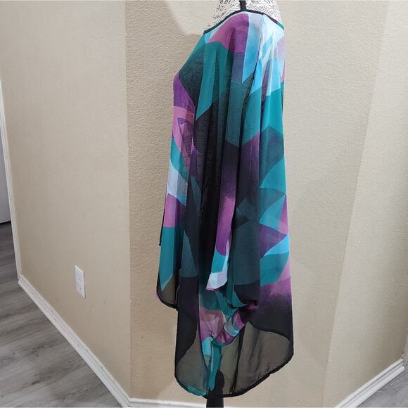 Ashley Stuart Green and purple geometric poncho style tunic plus size 18 20 2X‎ - Picture 4 of 6